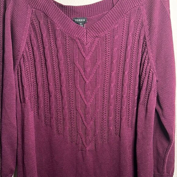 Torrid Burgundy Purple Cable Knit Open Shoulder Tunic Sweater - Picture 4 of 8